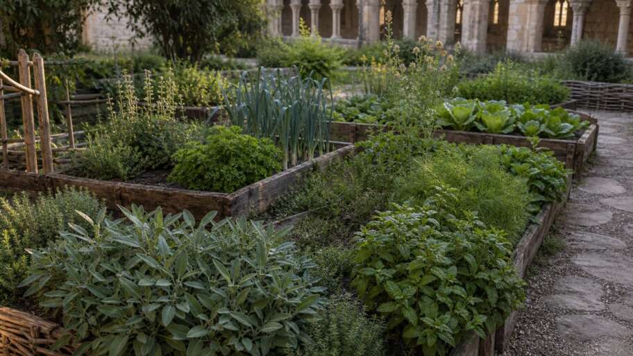 Monastic herbs, kitchen plants, and the medieval medicine bed