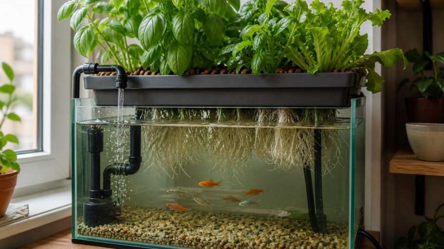 Apartment aquaponics, with the fish and bacteria included