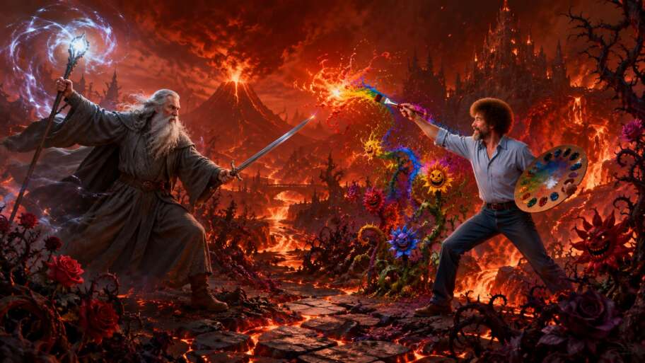 Bob Ross vs. Gandalf in Hell’s Enchanted Garden