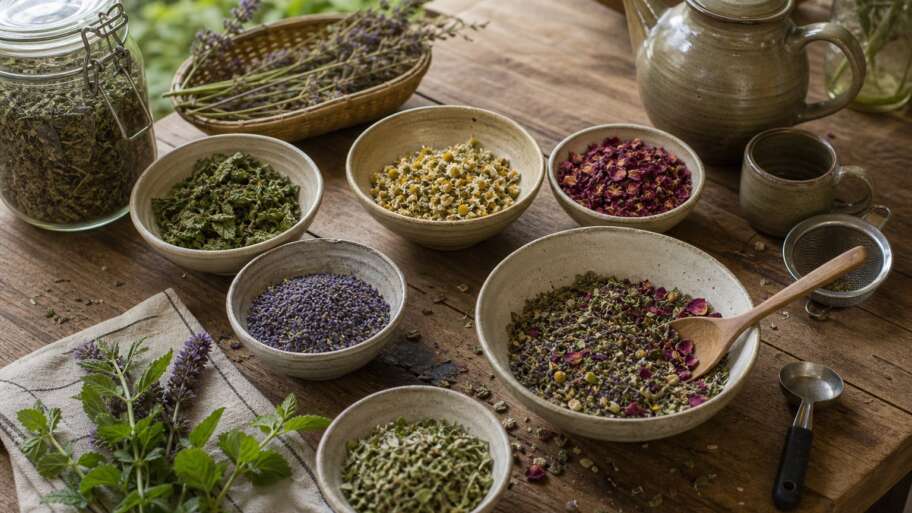 Blending herbal tea from the garden
