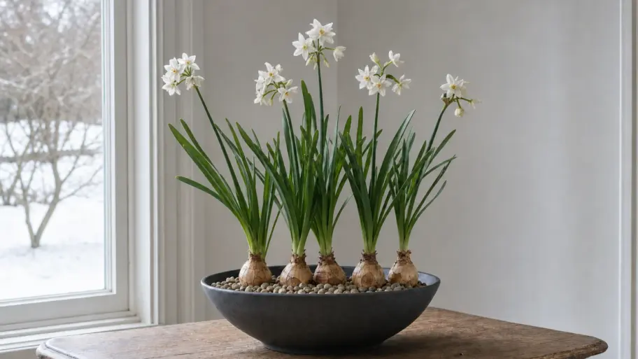 The Christmas bulbs that bloom in a bowl of stones